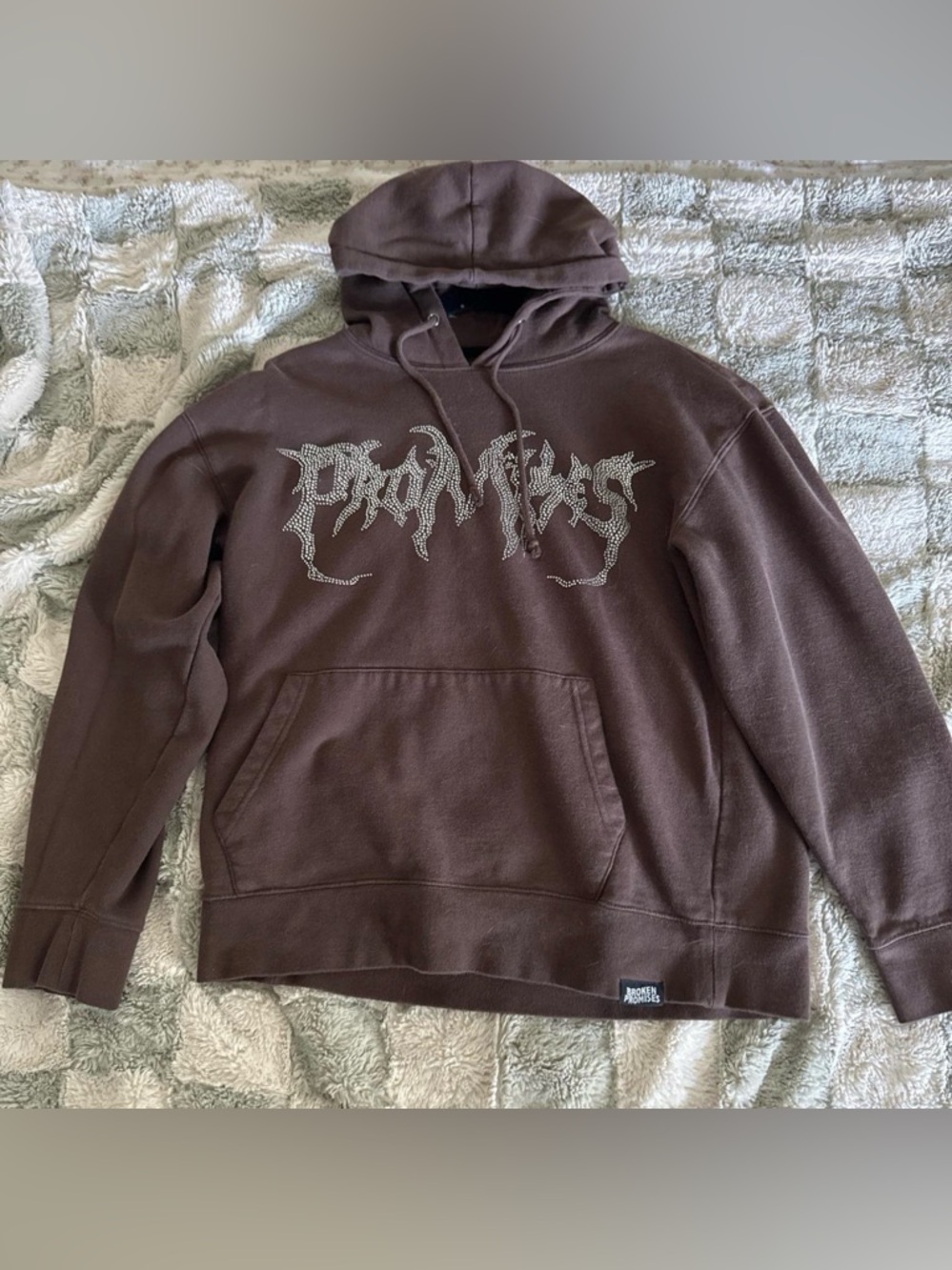 Broken Promises women’s Brown Rhinestone Graphic Hoodie